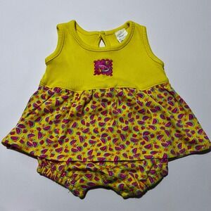 Vintage HealthTex Baby Romper 0–3 Months Yellow Fruit Print 100%‎ Cotton